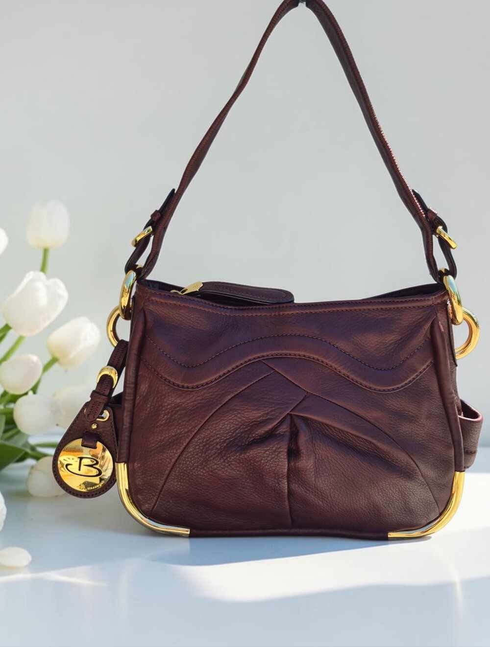 B.Makowsky Oxblood Leather Hobo Bag